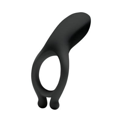 Black silicone rechargeable vibrating C-ring with curved design and nubbed base for enhanced stimulation.