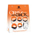 Orange Is The New Black bondage kit with orange-lined ankle and wrist cuffs and a black neck leash in branded packaging