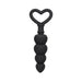 Black silicone anal beads with graduated heart-shaped design and heart-shaped handle for easy grip.