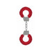 Metal handcuffs lined with soft red faux fur for comfortable beginner restraint play.