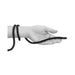Hand holding a black Japanese silk rope loosely wrapped around the wrist against a white background.