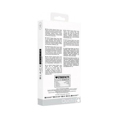 Packaging box of Ouch! Black & White Lace Eye Mask with product details and branding on a white background.