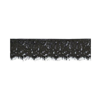 Black lace eye mask with intricate floral pattern and elastic straps for sensory play.