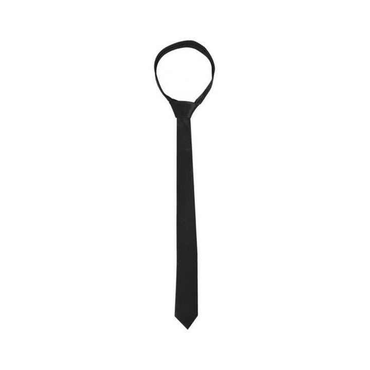 Black satin bondage tie styled like a necktie with an adjustable loop for versatile restraint.