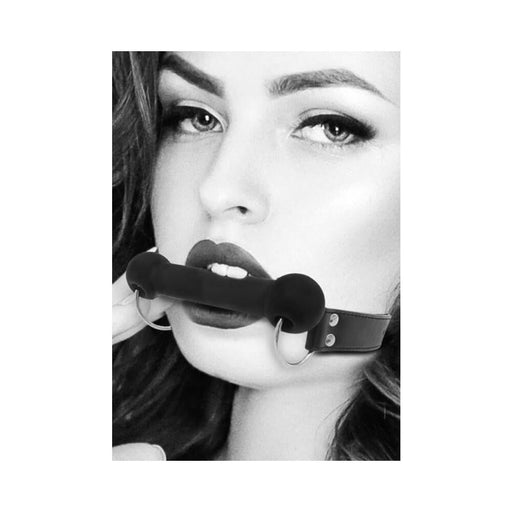Ouch! Black & White Silicone Bit Gag With Adjustable Bonded Leather Straps Black | SexToy.com