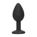 Black silicone tapered butt plug with a flared base, designed for comfort and safety.