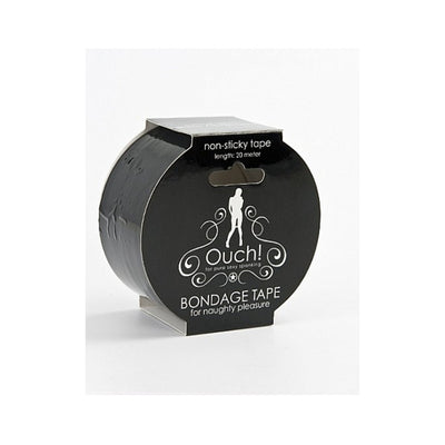 Black roll of Ouch! non-sticky bondage tape in branded packaging for creative restraint play.