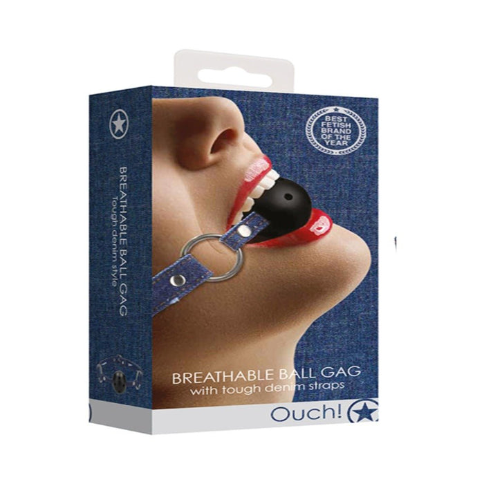 Ouch Breathable Ball Gag With Roughened Denim Straps | SexToy.com