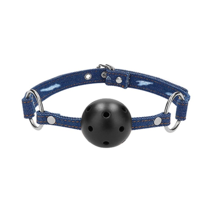 Ouch Breathable Ball Gag With Roughened Denim Straps | SexToy.com