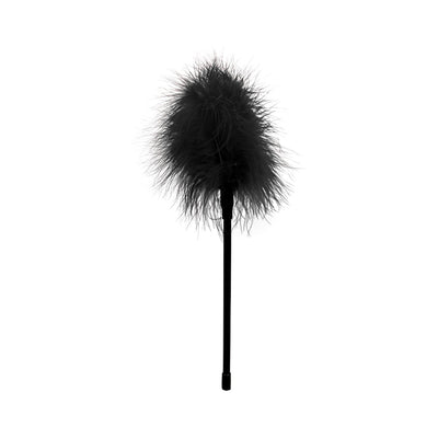Black feather tickler with a soft, fluffy plume and a slender handle for sensual foreplay.
