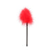 Red feather tickler with a black handle designed for gentle, sensual touch and playful foreplay.