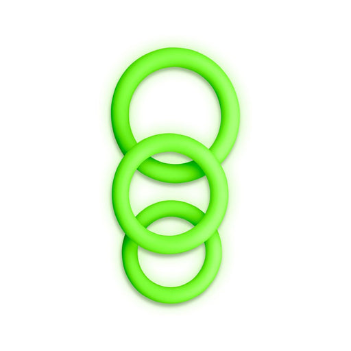 Ouch! Glow 3-piece Cock Ring Set - Glow In The Dark - Green - SexToy.com