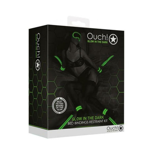 Ouch! Glow Bed Bindings Restraint Kit - Glow In The Dark - Green | SexToy.com