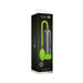 Ouch! Glow Classic Penis Pump in green with glow-in-the-dark feature displayed in black hex-patterned packaging.
