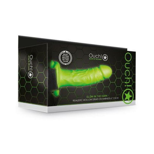 Ouch! Glow Realistic 7 In. Strap-on Harness - Glow In The Dark - Green | SexToy.com