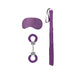 Purple introductory bondage kit featuring a satin blindfold, furry handcuffs, and a matching flogger.