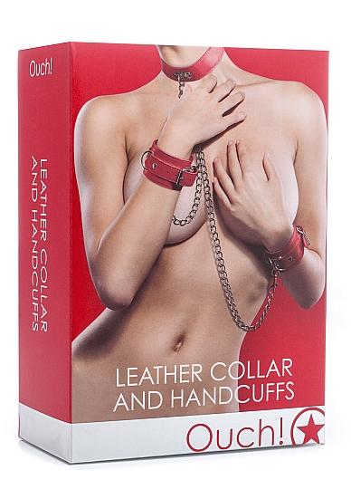 Ouch Leather Collar And Handcuffs Combo | SexToy.com