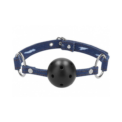 Ouch! Silicone Ball Gag - With Roughened Denim Straps - Blue | SexToy.com