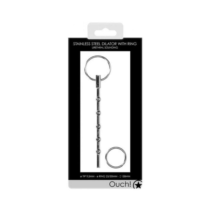 Ouch! Urethral Sounding - Metal Dilator With Ring - Beaded - 9.5 Mm | SexToy.com