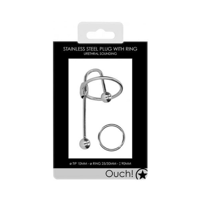 Ouch! Urethral Sounding - Metal Plug With Ring - 10 Mm | SexToy.com