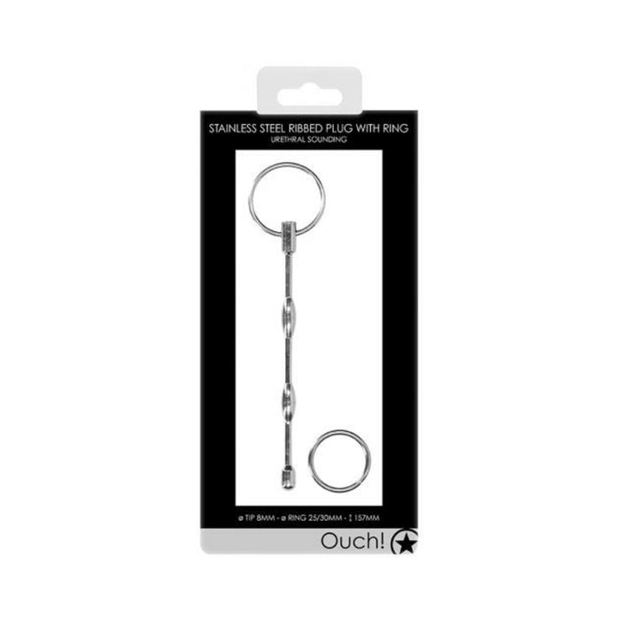 Ouch! Urethral Sounding - Ribbed Plug With Ring - 8 Mm | SexToy.com