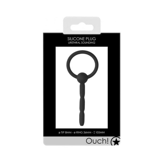 Ouch! Urethral Sounding - Tiered Silicone Plug - Black - 8 Mm | SexToy.com