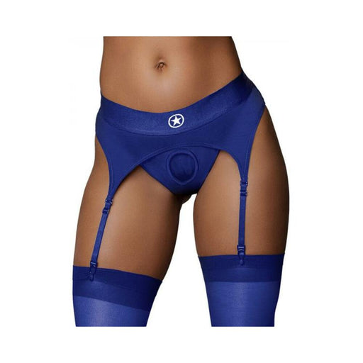 Ouch! Vibrating Strap-on Thong With Adjustable Garters Royal Blue M/l - SexToy.com