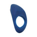 Blue silicone vibrating ring with ergonomic curved tip and single button control.