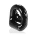 Black flexible 2-in-1 cock ring and ballsling with smooth, glossy finish and ergonomic design for comfort and support.