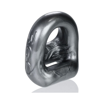 Black flexible 360-degree cock ring and ballsling with a thick, smooth design for support and comfort.