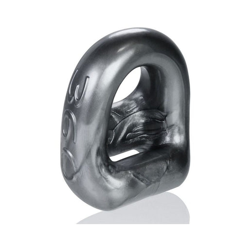 Black flexible 360-degree cock ring and ballsling with a thick, smooth design for support and comfort.