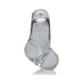Transparent flexible 2-in-1 cock ring and ballsling accessory with a contoured design for support and comfort.