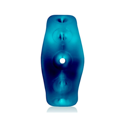 Blue translucent Air Super-Lite Airflow Cockring with airflow holes and ergonomic shape on white background.