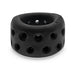 Black soft silicone ballstretcher ring with multiple ventilation holes and ergonomic design.