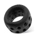 Black soft silicone ballstretcher ring with multiple ventilation holes and embossed Airballs logo.