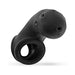 Black soft silicone vented chastity cage with built-in sling and multiple ventilation holes.
