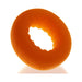Orange silicone cockring with inner ribbed texture and matte finish for enhanced grip and comfort.