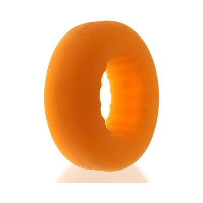Orange ribbed silicone cockring with a matte velvet finish and textured inner grip for enhanced comfort and performance.
