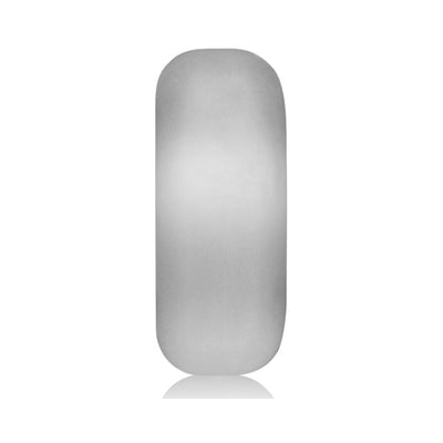 Smooth translucent gray silicone cock ring with a thick, rounded rectangular shape for enhanced girth and comfort.