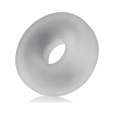 Translucent frosted silicone cock ring with a thick, rounded design for enhanced girth and comfort.