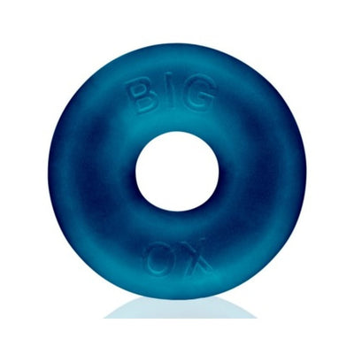 Blue Big Ox cock ring with embossed branding, made from soft, flexible silicone material.