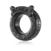 Black silicone cockring with embossed puppy paw prints and a bone-shaped tag reading "BONER" on top.
