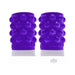 Pair of eggplant purple silicone nipsuckers with raised bubbles for grip and enhanced suction.