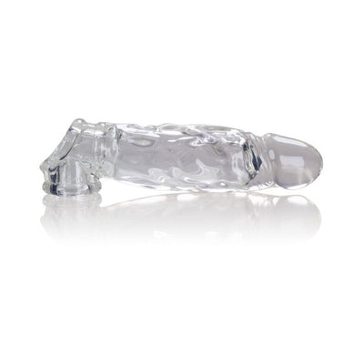 Clear textured cocksheath with built-in support ring, designed for enhancement and secure fit.