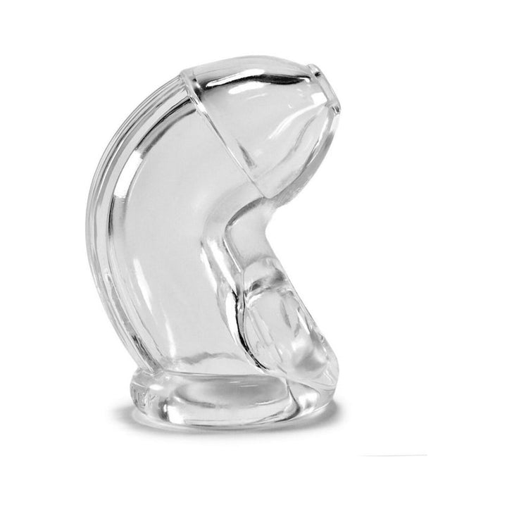 Clear flexible cock lock chastity device made of soft TPR for secure and comfortable wear.