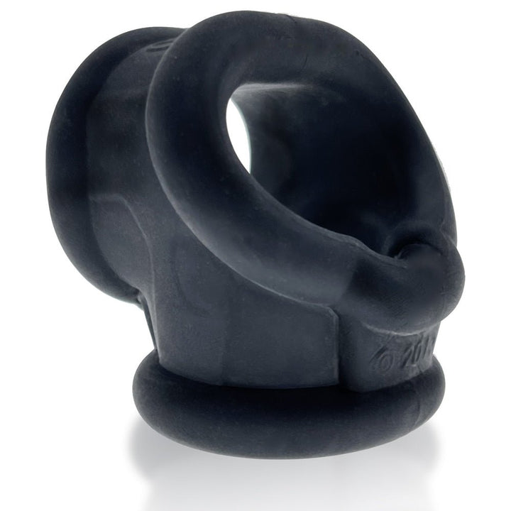 Black silicone cock and ball sling with a smooth, flexible design for support and enhancement.