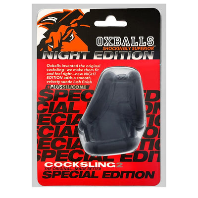Oxballs Cocksling-2 Special Edition Night black silicone cock and ball sling in retail packaging with bold red and black design.