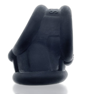 Black silicone cock and ball sling with a smooth, matte finish and ergonomic design for support and enhancement.