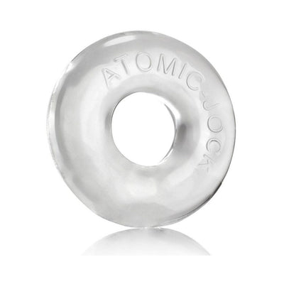 Ice blue translucent large atomic jock ring with embossed branding and smooth finish.