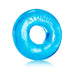 Ice blue translucent stretchy ring with embossed Atomic Jock branding on smooth surface